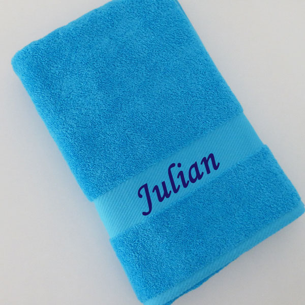 Saunatuch mit Namen bestickt günstig aqua blau