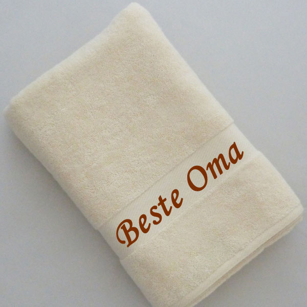 Saunatuch mit Namen bestickt günstig creme natur beige