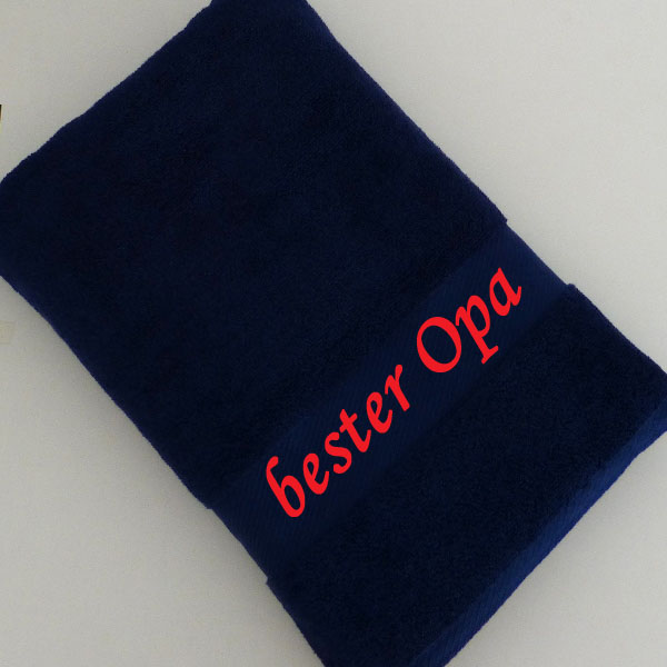 Saunatuch mit Namen bestickt navy