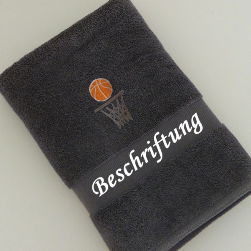 Preview: Handtuch mit Namen & Basketball+Korb Stickmotiv bestickt