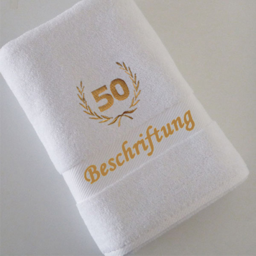 Preview: Lorbeerkranz Motiv auf Handtuch bestickt