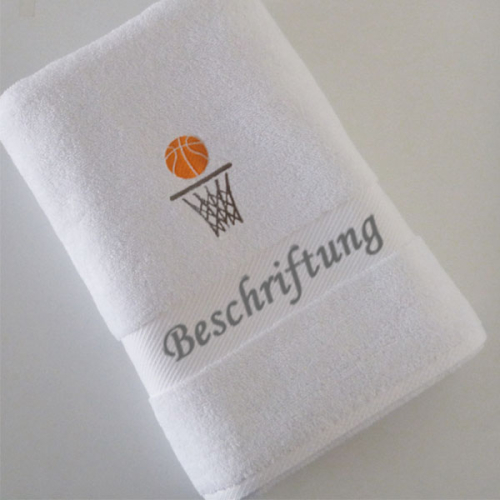 Preview: Handtuch mit Namen & Basketball+Korb Stickmotiv bestickt