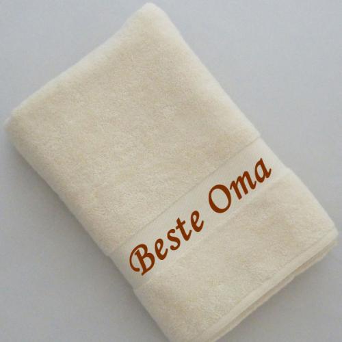 Saunatuch mit Namen bestickt, creme, natur, beige